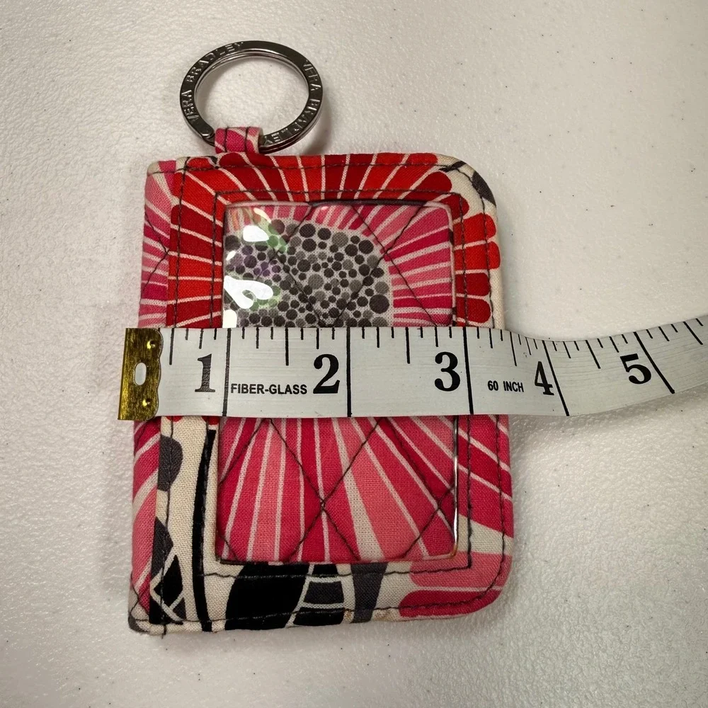 Vera Bradley Floral Quilted ID Case Wallet Key Ring Pink Red Grey Small